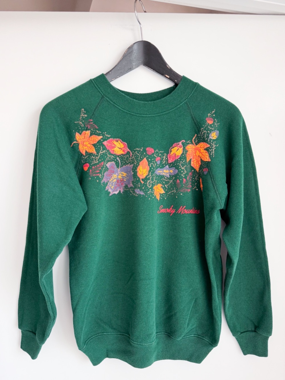 Vtg 80s Hanes Smoky Mountains Leaves Sweatshirt M fits Small Green Tourist
